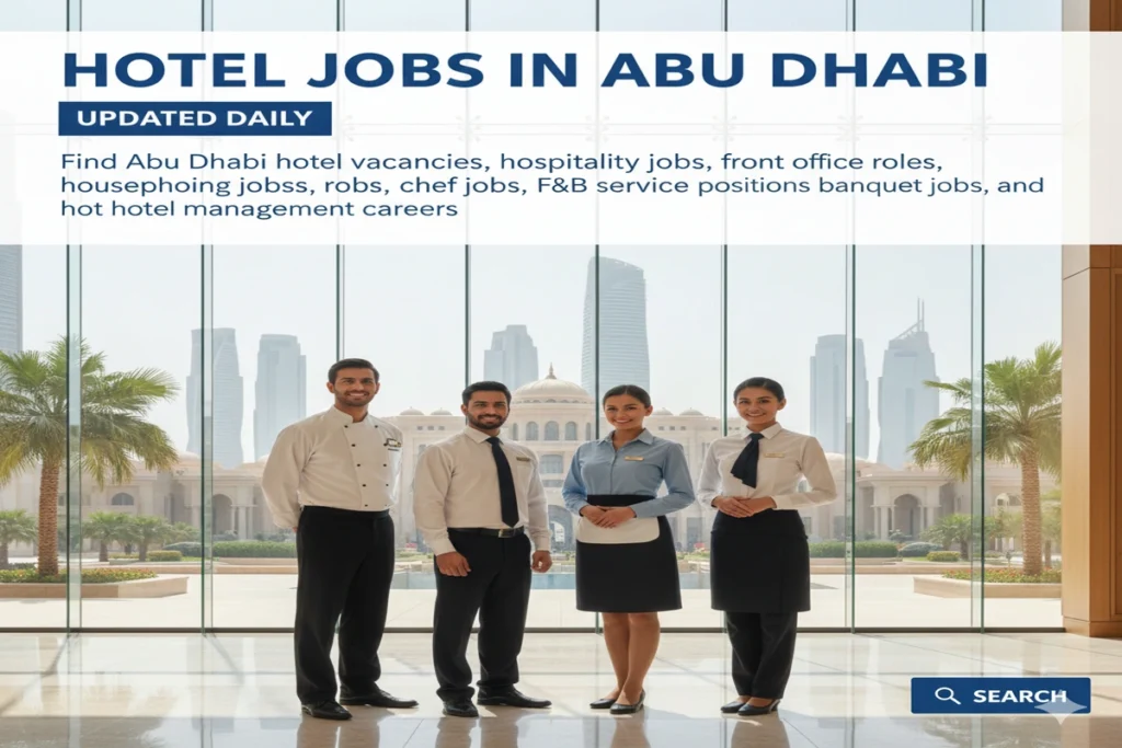 Hotel jobs in Abu Dhabi updated daily. Find Abu Dhabi hotel vacancies, hospitality jobs, front office roles, housekeeping jobs, chef jobs, F&B service positions, banquet jobs, and hotel management careers. Apply now on HotelJobs-ME Online
