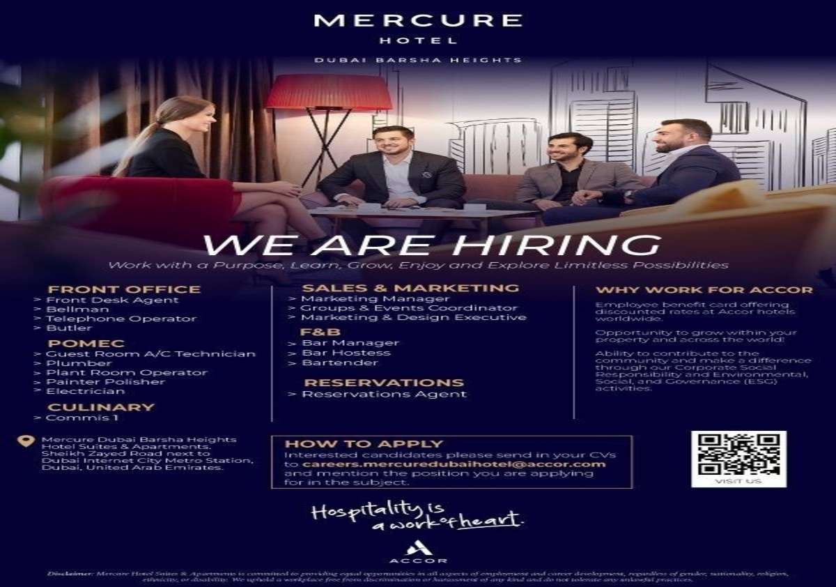 Mercure Hotel Dubai Barsha Heights Jobs Hiring for Multiple Departments in 2026