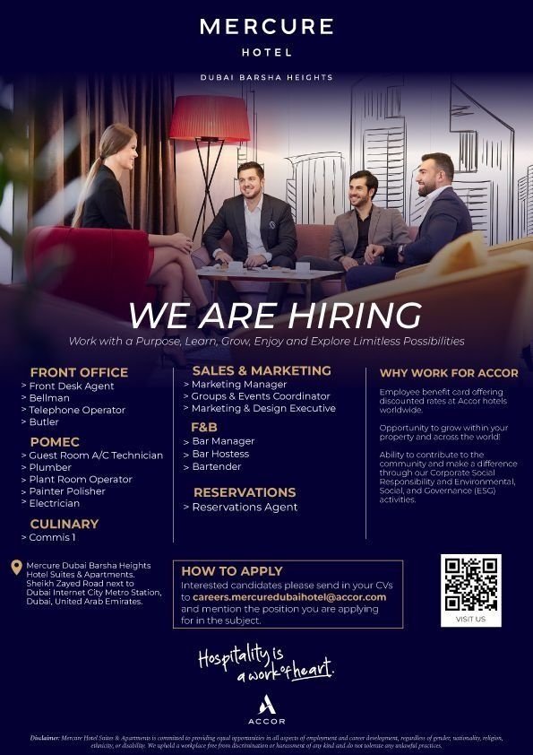 Mercure Hotel Dubai Barsha Heights Jobs Hiring Now in UAE for 2026