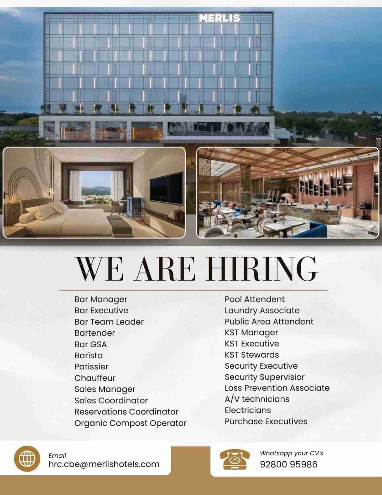 Hotel Jobs in Coimbatore – Merlis Hotel Hiring